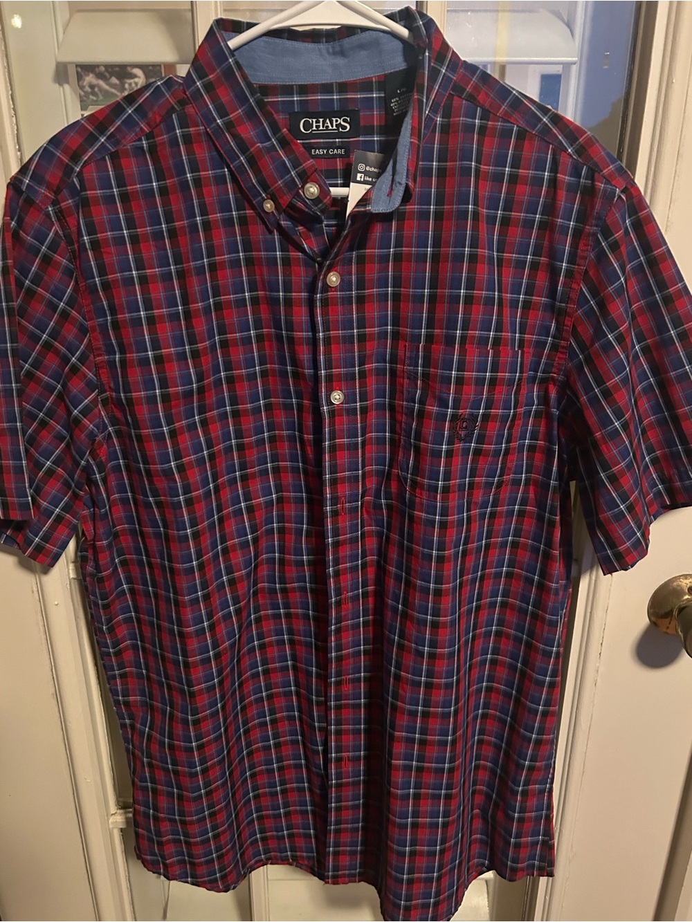 Chaps Red and Blue Plaid Short-Sleeve Button-Down Shirt